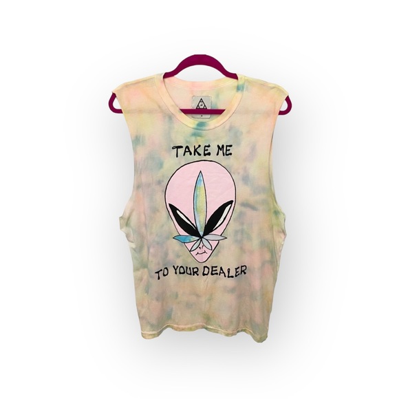 VHTF: new UNIF 🜸 Take Me To Your Dealer Muscle Tee 🜸 Pastel Tie Dye Weed Alien - Picture 6 of 16